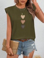 Maglietta estiva casual e semplice con collo a giro e motivo a cuore per donne, Love Love Love