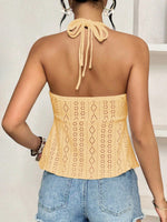 Top Halter Con Ricami A Maglia Vuoti Di Colore Solido