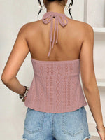 Top Halter Con Ricami A Maglia Vuoti Di Colore Solido
