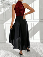 PrivŽ Abito estivo alla moda con glitter, incrocio sul collo e asimmetrico sul fondo