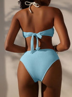 Costume Da Bagno Monocromatico Con Testo A Rilievo Per Donne In Vacanza Al Mare