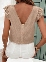 Maglietta a maniche corte estiva con schiena a V e arricciatura sul bordo