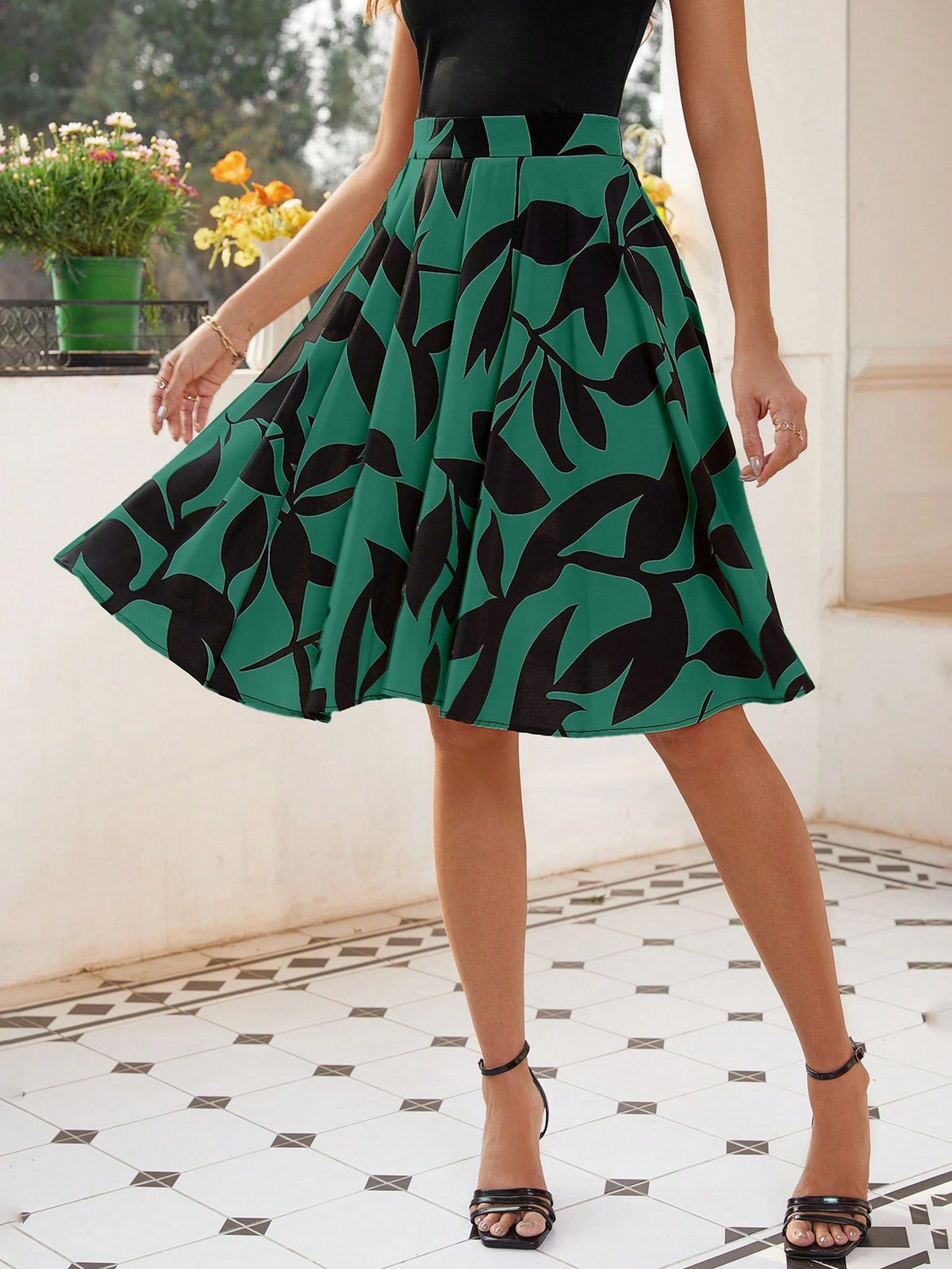 Gonna plissettata con stampa integrale per donne, estate