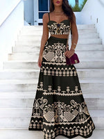 Set di due pezzi con abito a spaghetti con stampa vintage per le vacanze estive