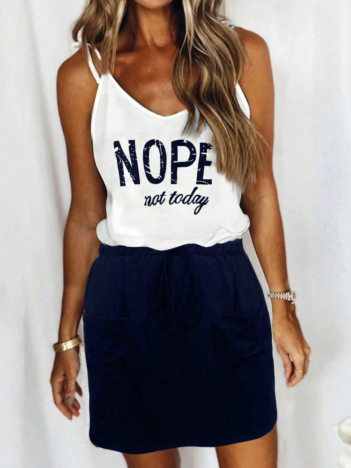 Vestito A Canotta Con Tasca Frontale E Stampa Mimetica E Slogan