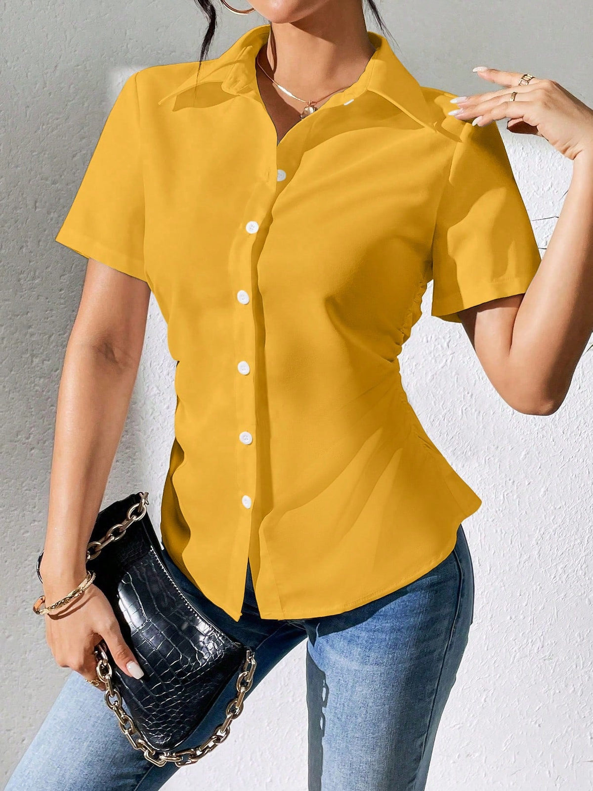 Camicia semplice a maniche corte, quotidiana per donne