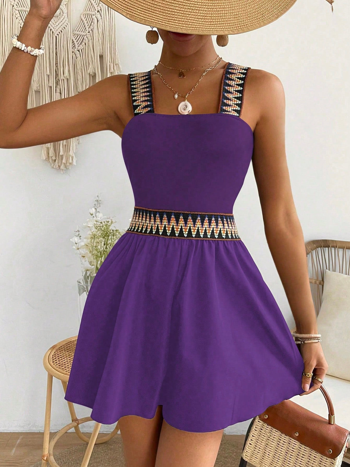 Salopette In Patchwork Geometrico Jacquard Con Fascia Elastica In Vita