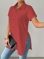 Camicia elegante da donna, a tinta unita, alla moda, con vestibilitˆ ampia e orlo diviso