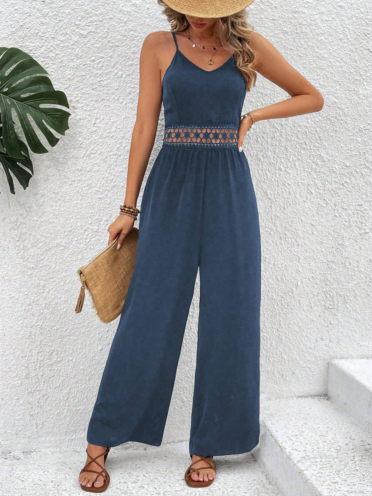 Salopette Da Donna Con Spalline Sottili In Pizzo E Cintura In Vita