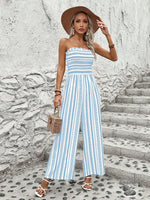 Tuta Jumpsuit A Gambe Larghe Stampata Senza Spalline