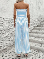 Tuta Jumpsuit A Gambe Larghe Stampata Senza Spalline