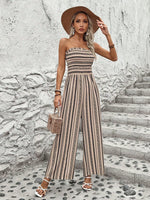 Tuta Jumpsuit A Gambe Larghe Stampata Senza Spalline