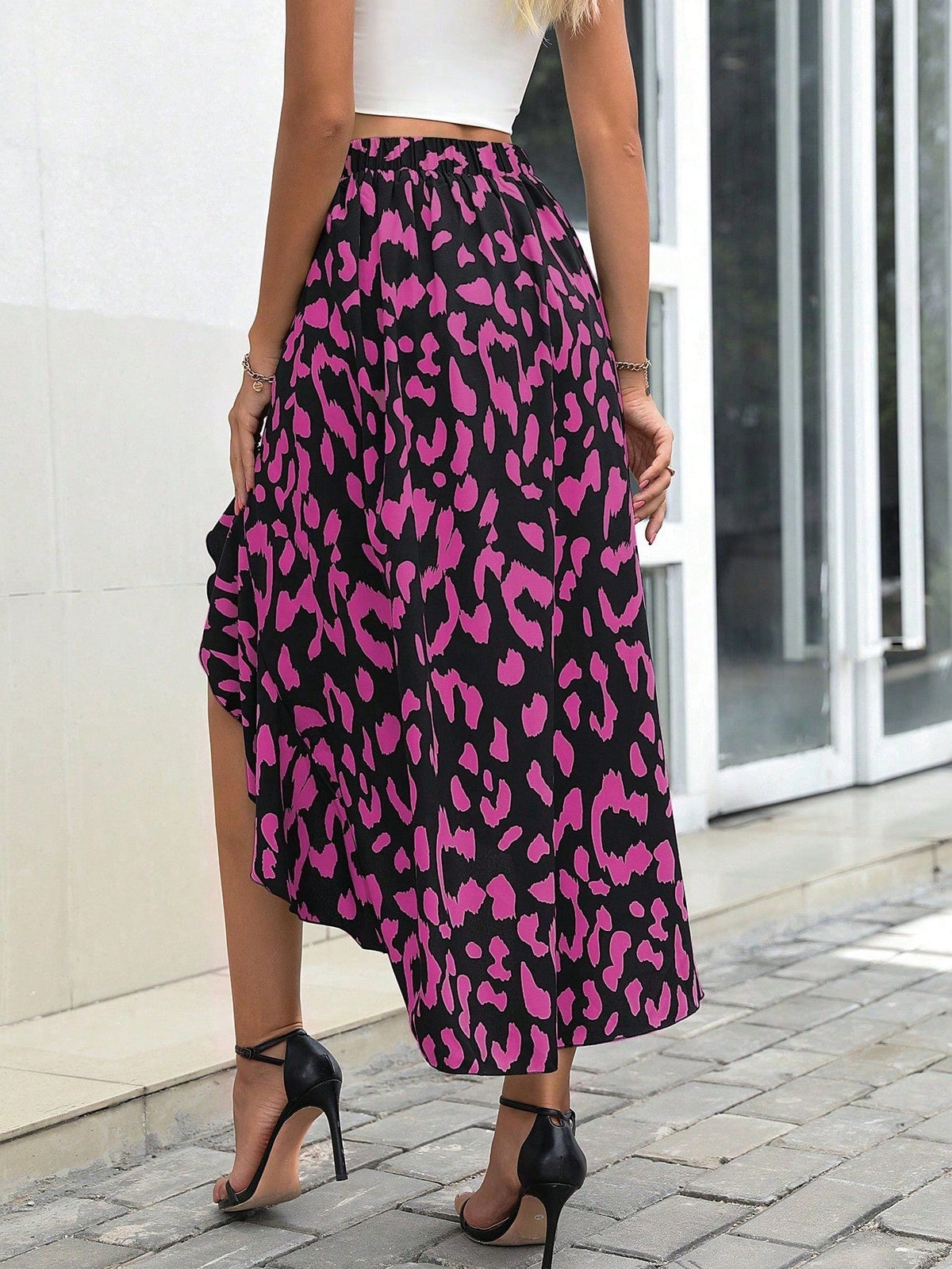 Gonna Midi Con Design Avvolgente Asimmetrico Con Stampa A Tutto Il Giro E Orlo Irregolare