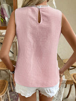 Blusa senza maniche a collo tondo in pizzo a righe patchwork