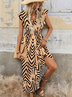 Abito Casual Lungo Con Manica A Cappuccio Con Stampa Geometrica Estiva E Scollo A V Per Donne