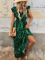 Abito Casual Lungo Con Manica A Cappuccio Con Stampa Geometrica Estiva E Scollo A V Per Donne