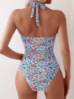 Costume Da Bagno Intero Con Scollo A V Profondo Floreale Con Scollo Allamericana Con Vita Arricciata E Stampa Casuale Per La Spiaggia Estiva