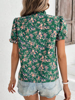 Camicetta con stampa floreale con cravatta al collo con manica a sbuffo