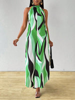 Jumpsuit gamba larga color block con collo halter