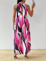 Jumpsuit gamba larga color block con collo halter