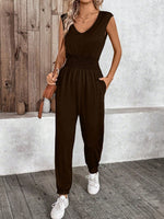 Tuta senza maniche casual solida da donna per vacanze estive con cintura a coulisse in vita