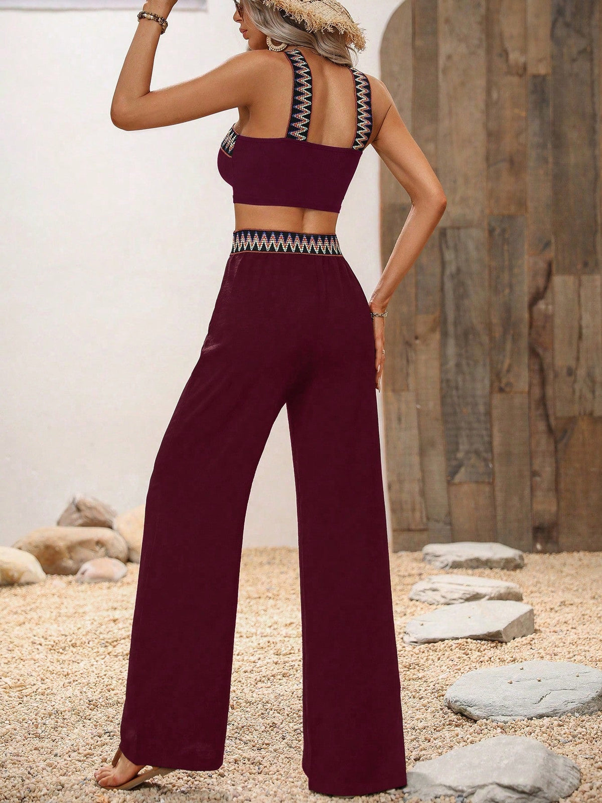 Top halter contrasto chevron nastro & Pantaloni