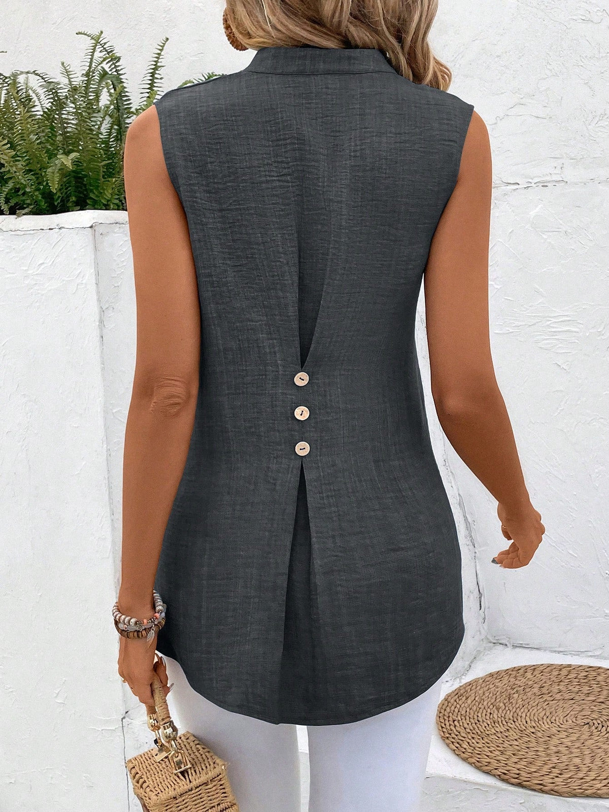 Camicia da donna a tinta unita con collo a incavo per tutti i giorni primavera estate