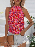 Blusa Estiva Da Donna A Collo Alto Senza Maniche Con Stampa