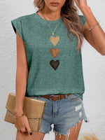 Maglietta estiva casual e semplice con collo a giro e motivo a cuore per donne, Love Love Love