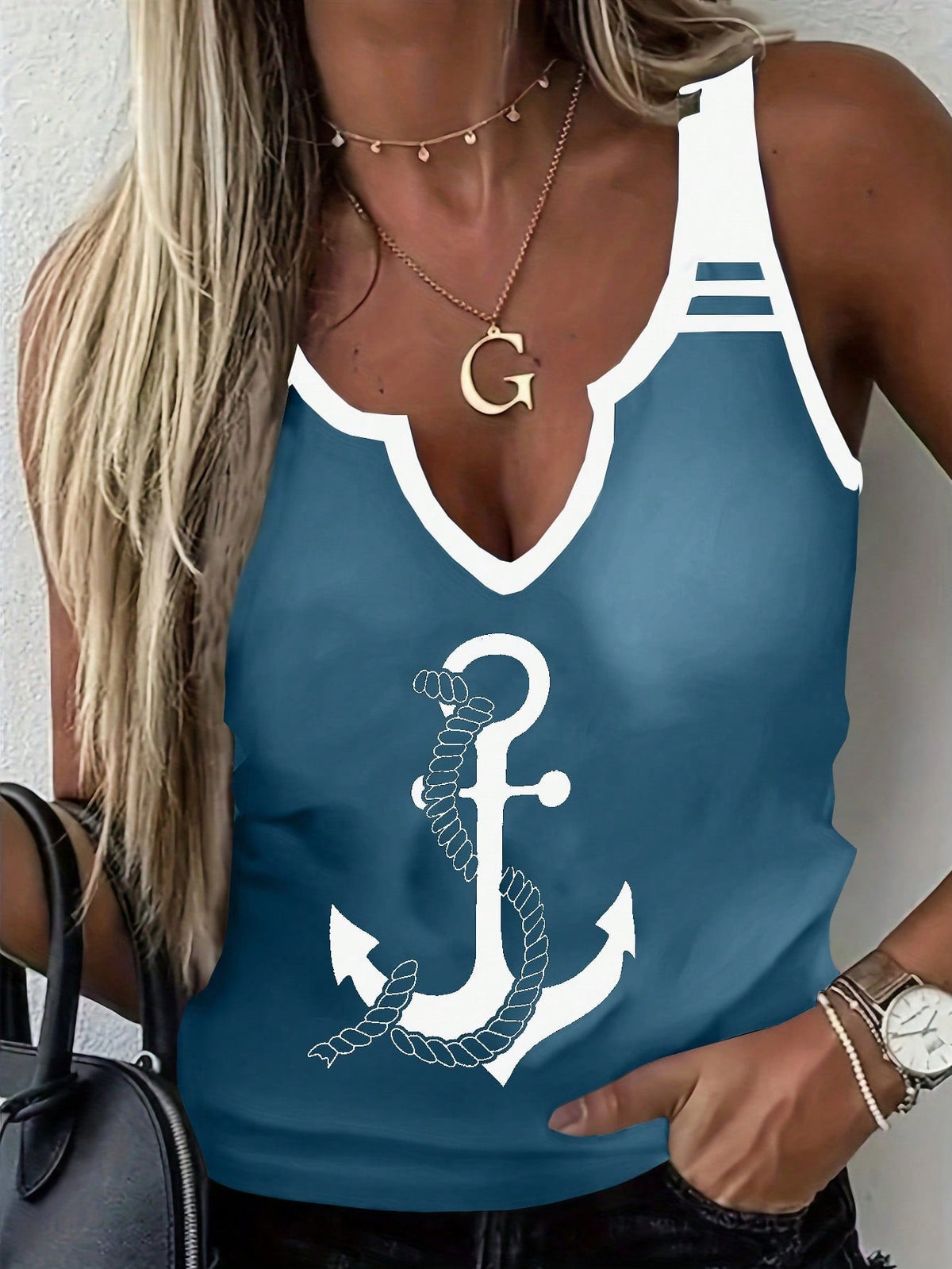 Canotta A V Con Stampa Di Ancore Per Donne