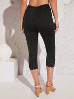 Leggings da donna di colore solido semplici con bordo a onda e aderenti