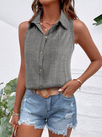 Camicia senza maniche casual da vacanza con colletto e bottoni