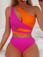 Costume da bagno summer beach color block neon con bikini a una spalla
