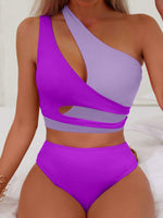 Costume da bagno summer beach color block neon con bikini a una spalla