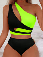 Costume da bagno summer beach color block neon con bikini a una spalla