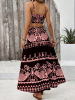 Set di due pezzi con abito a spaghetti con stampa vintage per le vacanze estive