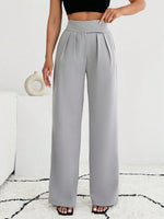 Pantaloni a gamba larga da donna in colore unito con tasche, casual