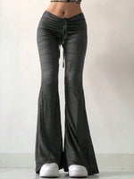 Pantaloni A Zampa A Vita Bassa Con Coulisse Dal Colore Tinta Unita Per Donne