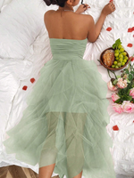 Abito Senza Spalline Con Pieghe E Patchwork In Rete E Tinta Unita