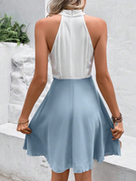 Elegante vestito a collo Halter in pizzo a colori contrastanti con patchwork per le vacanze