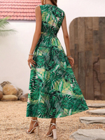 Abito Con Stampa Tropicale A Scollo A V Con Cintura E Spacco Anteriore