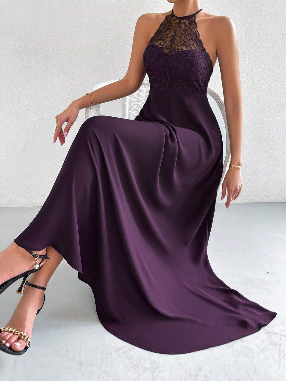 Vestito Da Donna A Spalle Scoperte Con Scollo A V, Abito A Tinta Unita Con Taglio A Vuoto Sul Petto