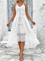 Abito con bretelle sottile inserto in pizzo guipure dettaglio nappa