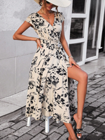 Abito incrociato con stampa floreale nodo laterale