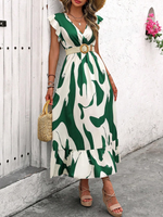 Abito Casual Lungo Con Manica A Cappuccio Con Stampa Geometrica Estiva E Scollo A V Per Donne