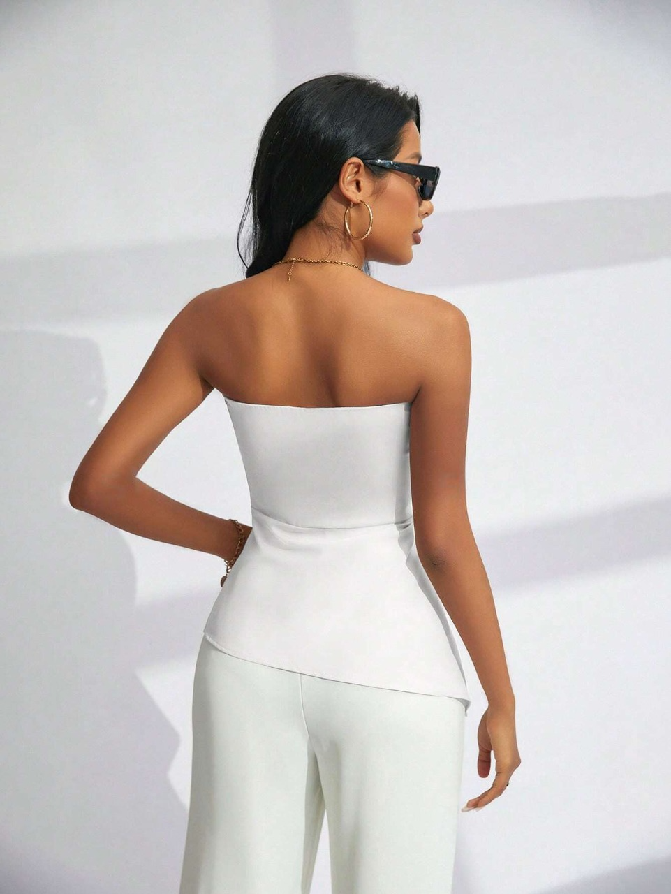 Top Da Festa Alla Moda Monocromatico Senza Spalline Per Donne