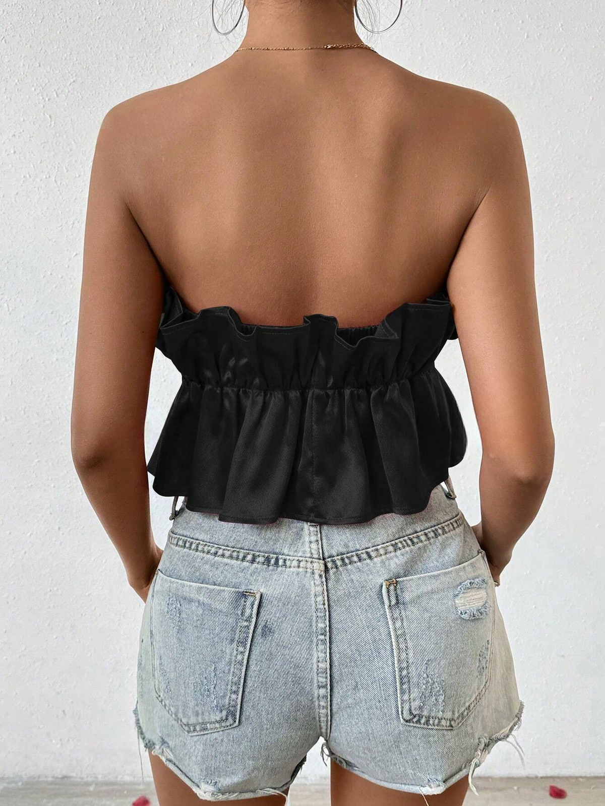 Top sbarazzino senza spalline semplice e di tutti i giorni dal colore unito per donna