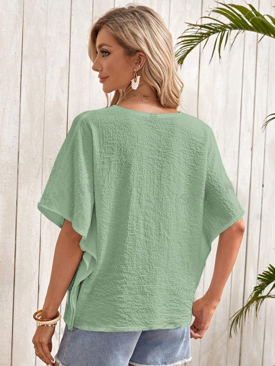Blusa Texturizada Verde Con Manga Tipo MurciŽlago