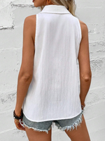 Camicia Estiva Senza Maniche Da Donna Con Colletto A Revers, Fronte Aperto, Tessuto A Strisce Con Motivo A Onde, Casual E Confortevole Per Le Vacanze