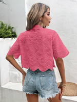 Camicia a maniche corte ricamata con bottoni frontali, semplice e traforata